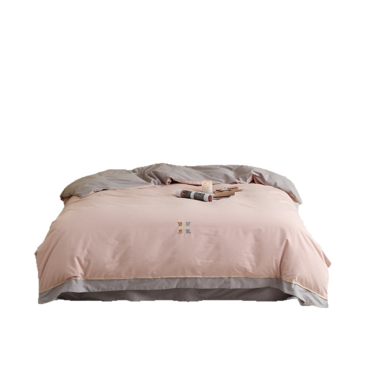 Two-Tone Luxury Cotton Percale Duvet Cover Set with Reversible Finish and Embroidered Monogram