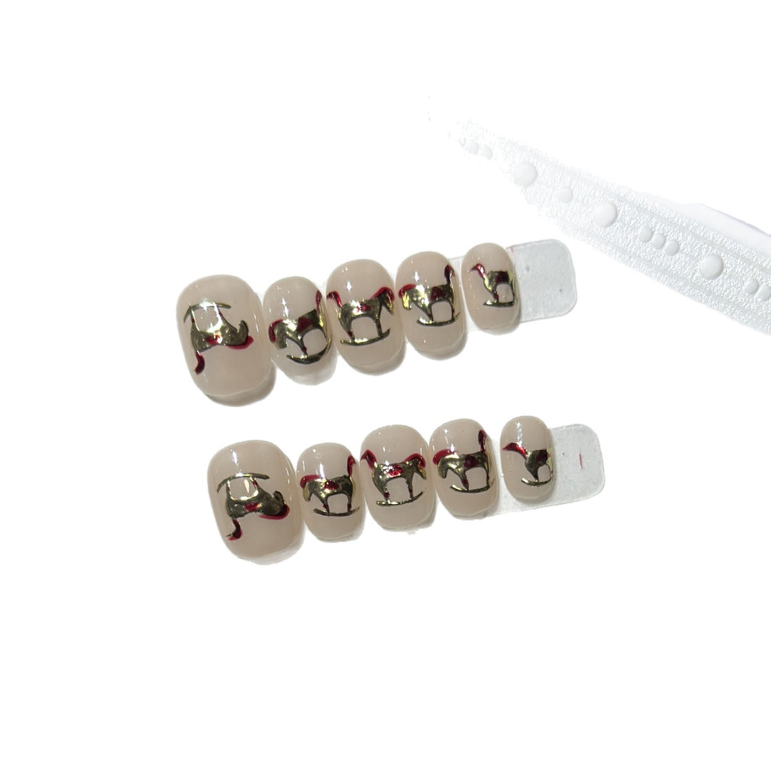 Decorative Press-On Nail Art Set with Gold Accent Designs Stornfield
