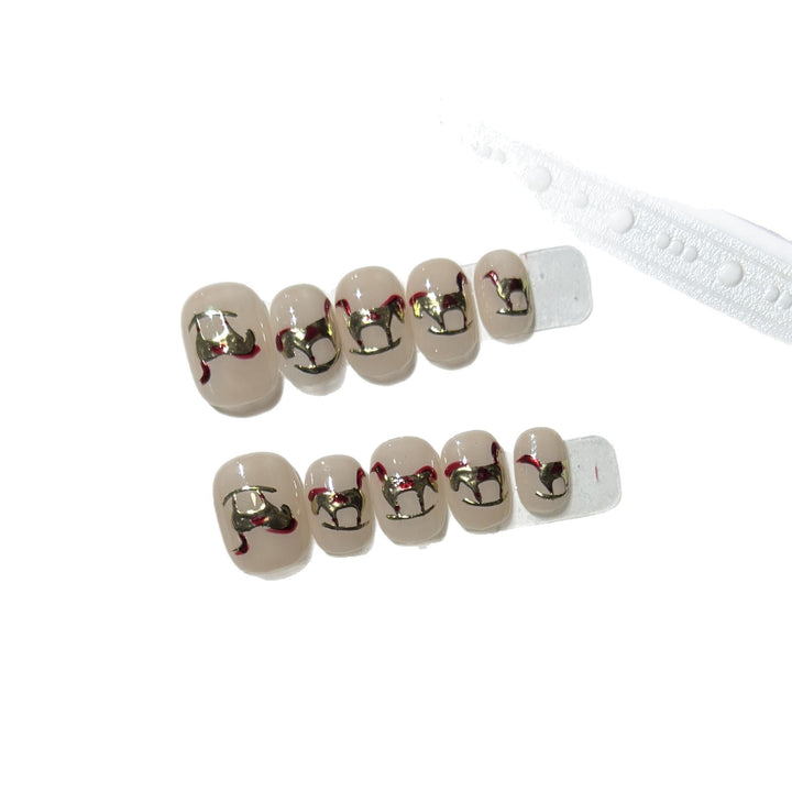 Decorative Press-On Nail Art Set with Gold Accent Designs Stornfield