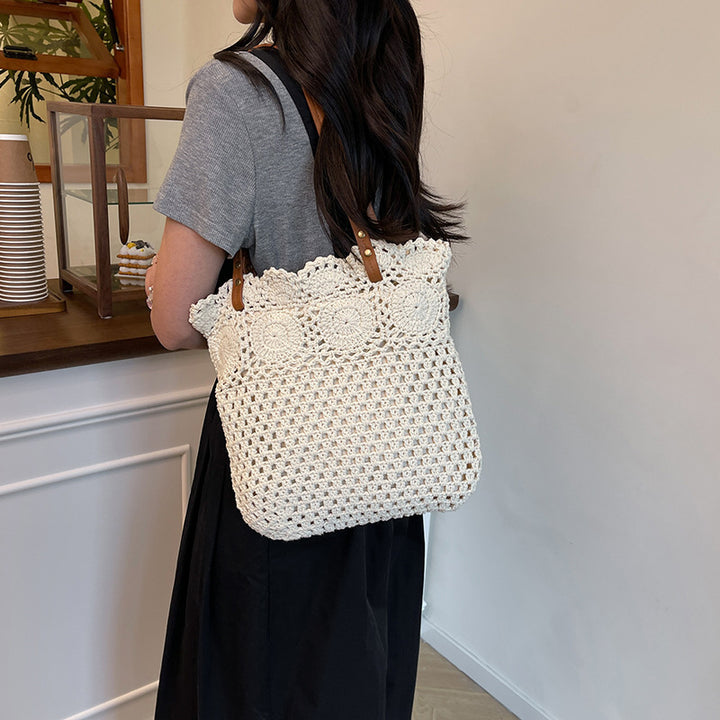Crochet handbag with durable leather handles Stornfield