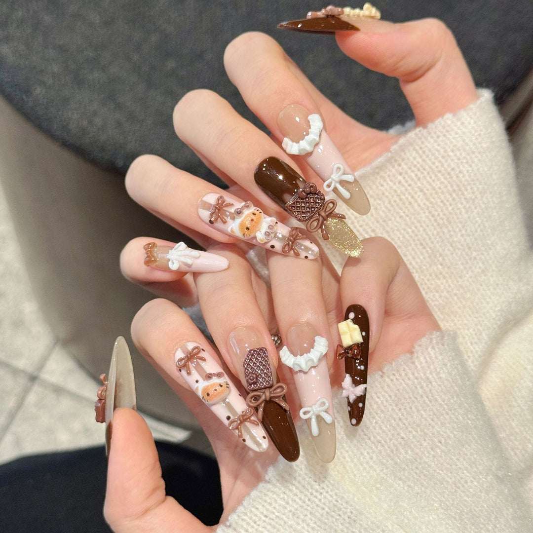 Decorative Nail Art Press-On Nails with Whimsical Treats