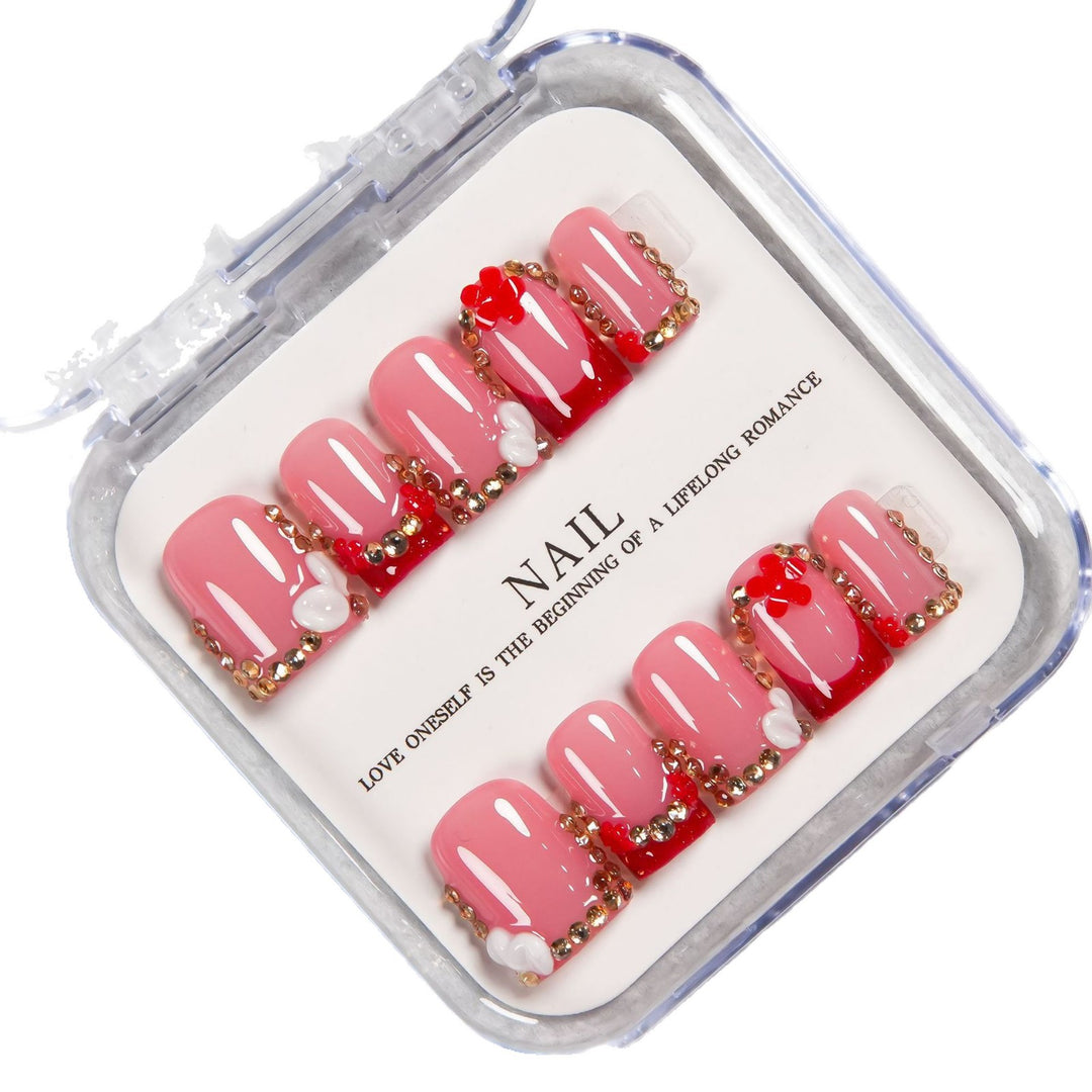 Decorative Press-On Nail Set with Crystal Accents