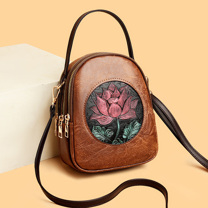 Artistic Floral Embossed Handbag