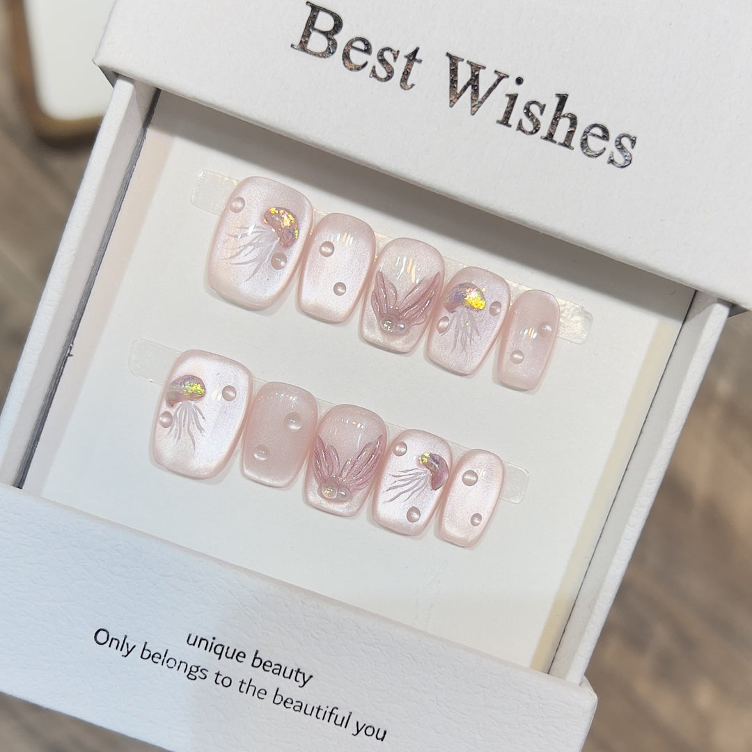 Elegant Press-On Nail Art Set with 3D Flourish Design Stornfield