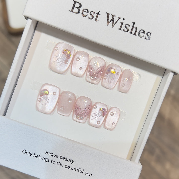 Elegant Press-On Nail Art Set with 3D Flourish Design Stornfield