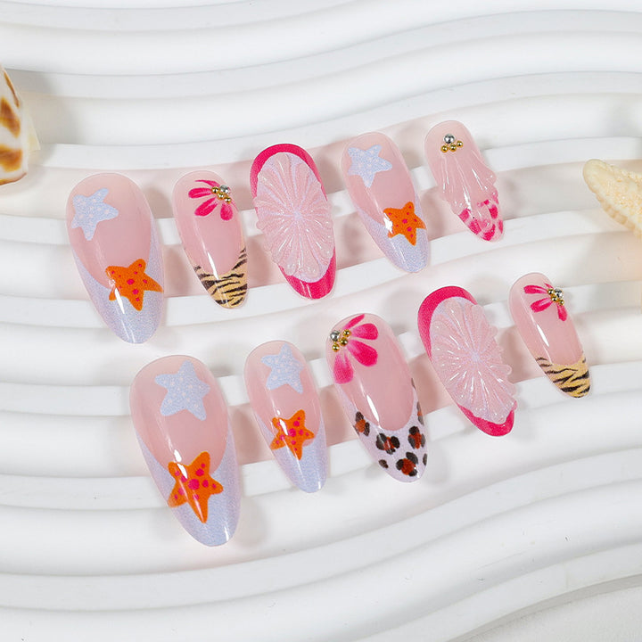 Artificial nail set with creative floral and maritime designs Stornfield