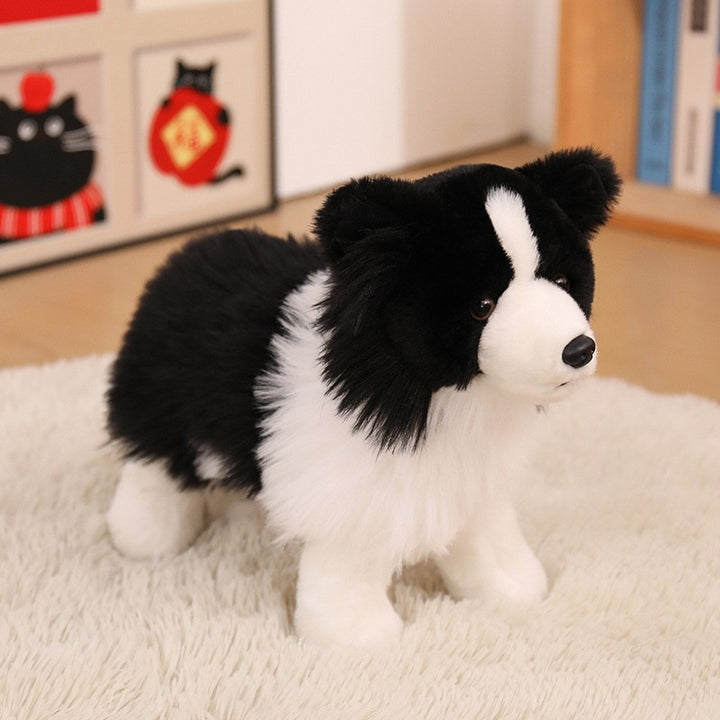 Realistic Seated Border Collie Plush Toy with Long Soft Fur Stornfield