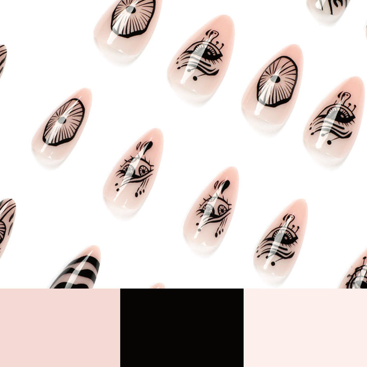 Artistic acrylic nails in elegant stiletto design with graphic patterns Stornfield