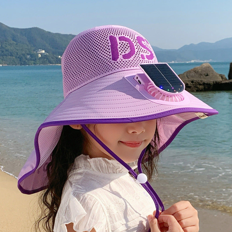 Breathable children sun hat with solar fan and adjustable chin strap Stornfield