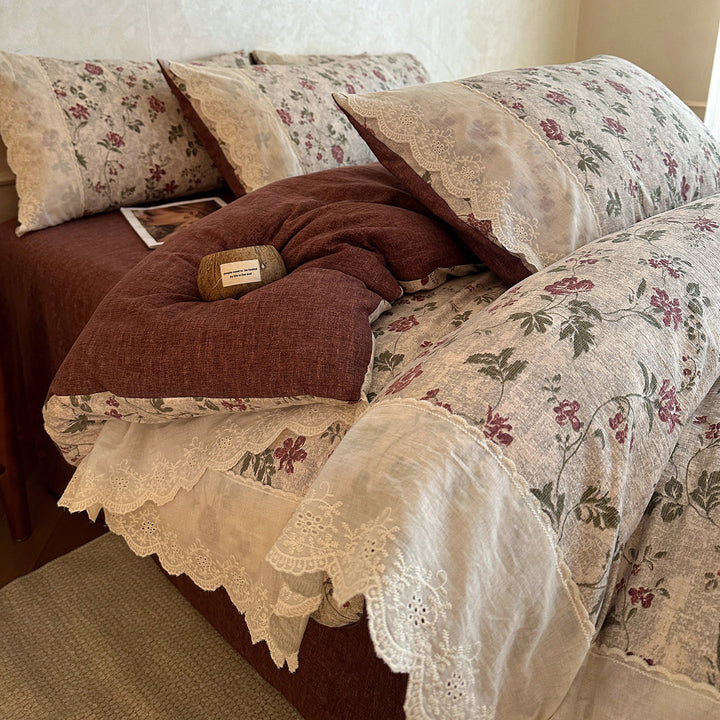 Vintage Floral Embellished Bedding Set