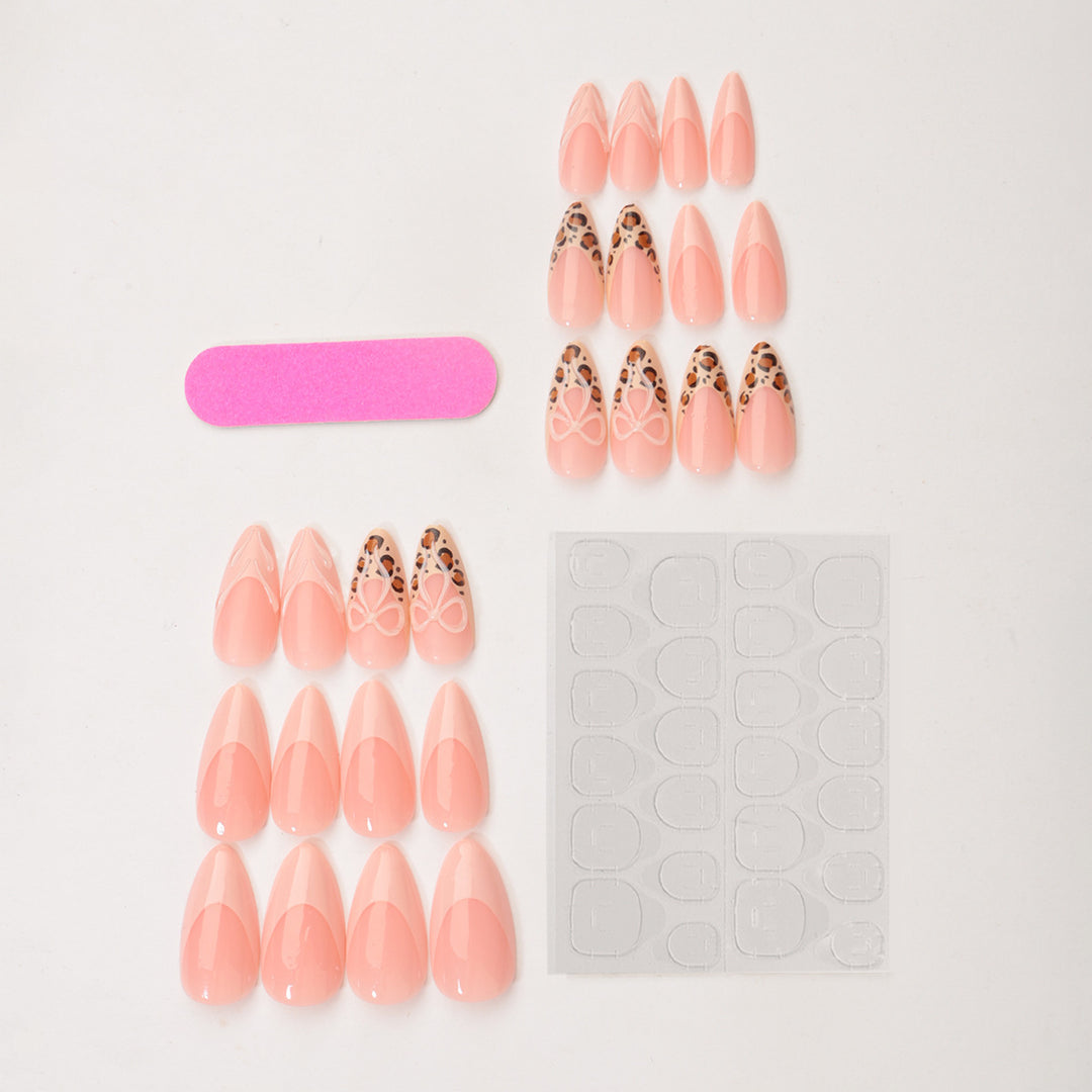 Acrylic Nail Set with Creative Leopard and Bow Accents Stornfield