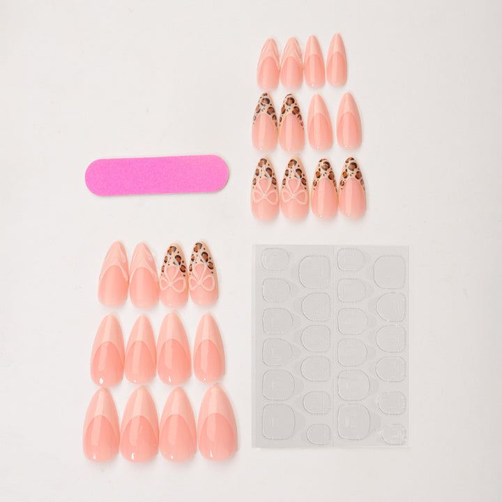 Acrylic Nail Set with Creative Leopard and Bow Accents Stornfield