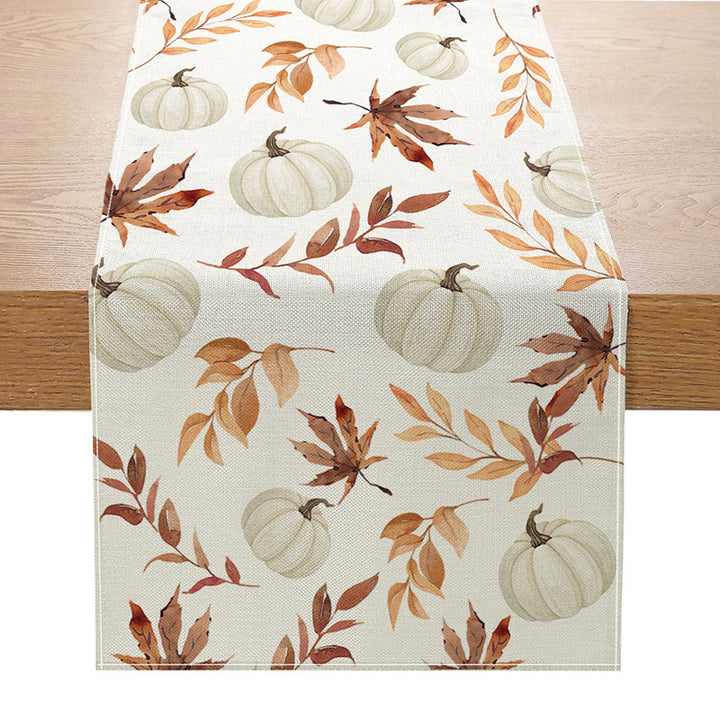 Cotton-Linen Fall Pumpkin Decorative Table Runner with 'Hello Fall' Script