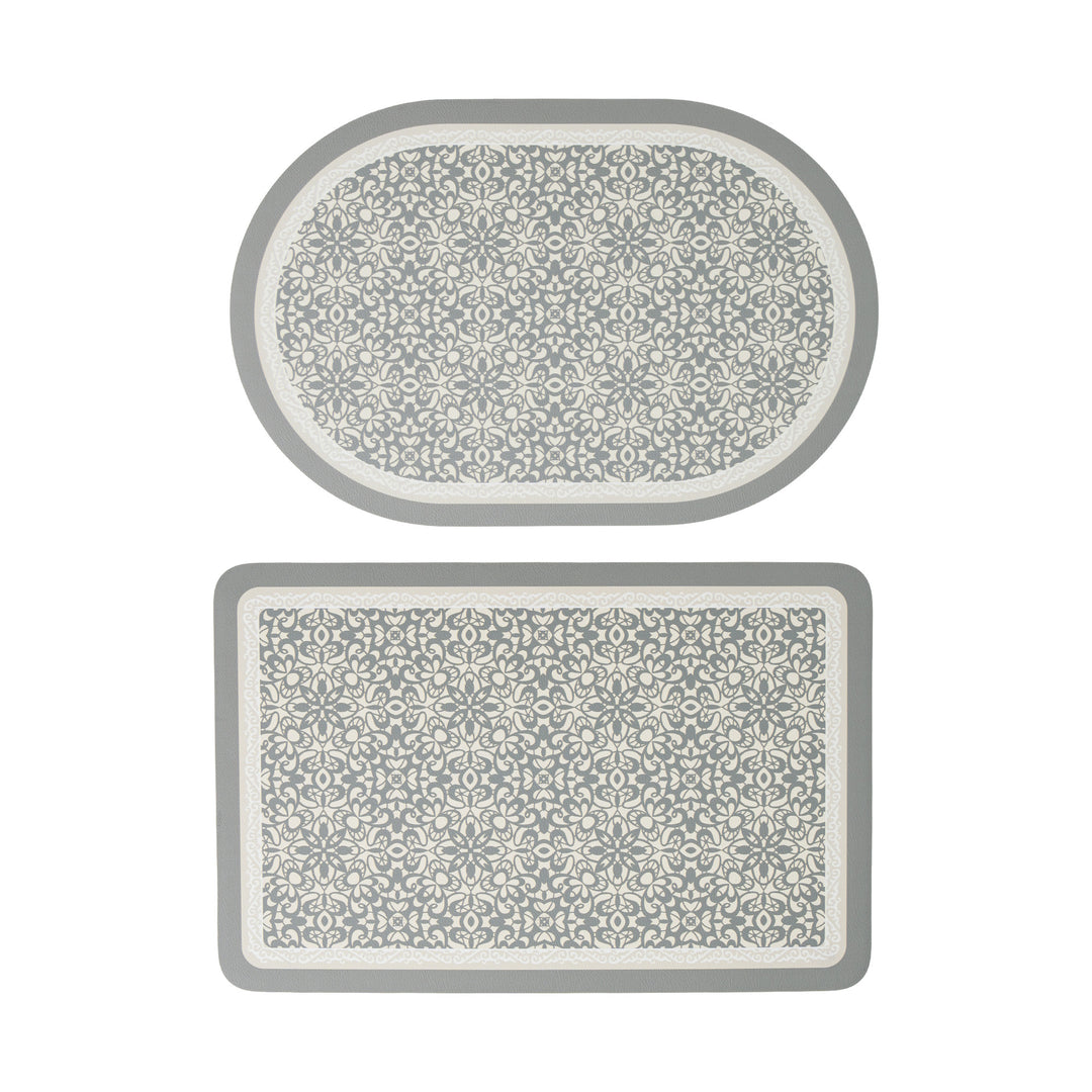Bathroom Mat Set Stornfield with non-slip soft back underside and fine lace pattern look