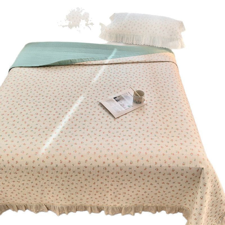 Quilted Floral Reversible Throw Blanket with Eyelet Lace Ruffle