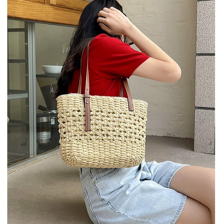Handbag Made of Natural Macrame with Vegan Leather Handles Stornfield