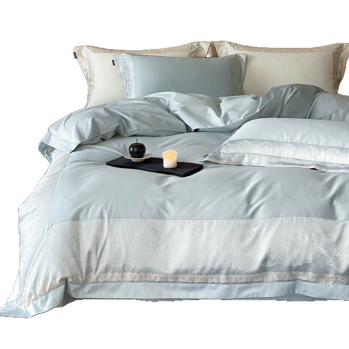 Luxury Cotton-Sateen Jacquard Border Duvet Cover Set with Hidden-Zip Closure