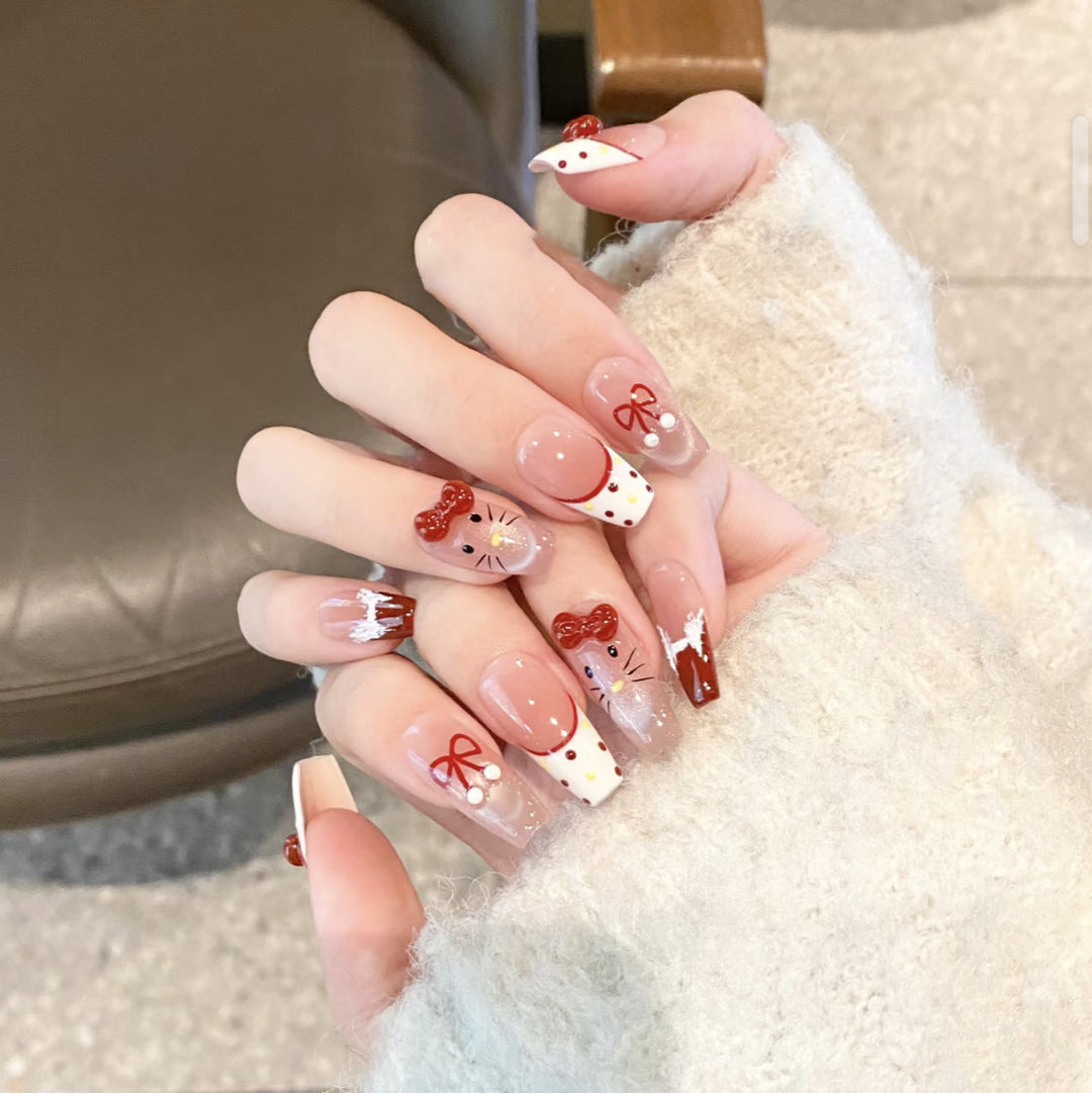 Artistic Press-On Nail Set with Whimsical Holiday Designs Stornfield
