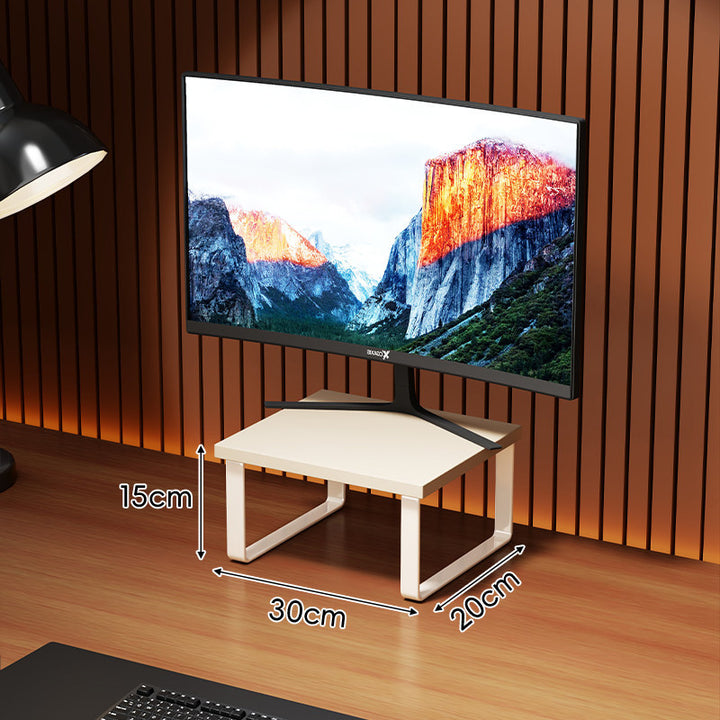 Compact Wooden Monitor Riser with Metal Frame and Under-Shelf Storage