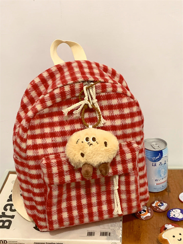 Cozy Checkered Plush School Backpack Stornfield