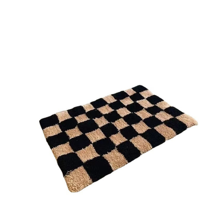 Hand‑Tufted Plush Checkered Non‑Slip Microfiber Door Rug