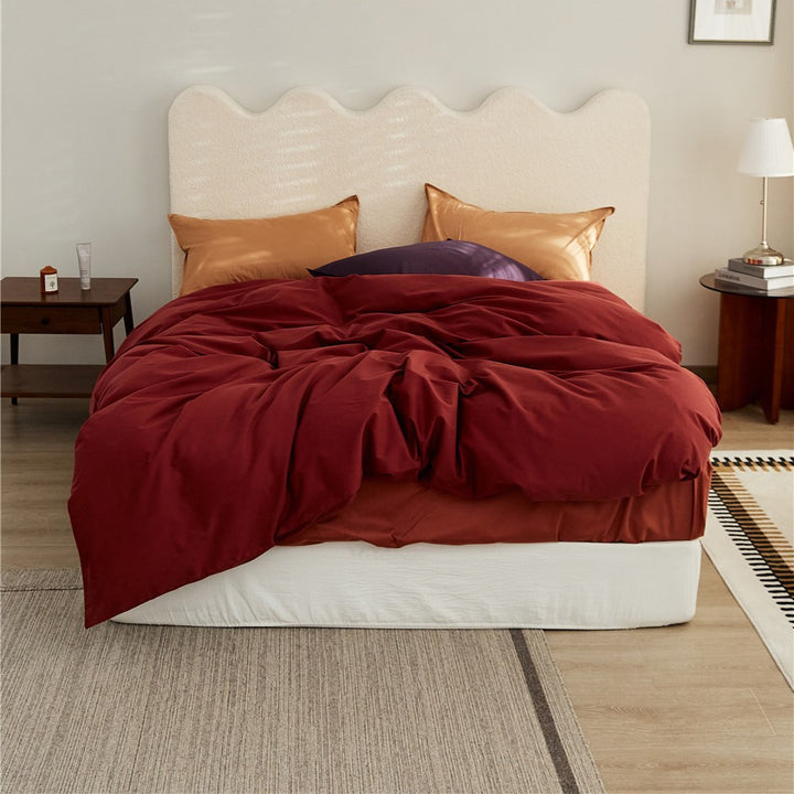 Reversible Two-Tone Cotton Sateen Duvet Cover Set with Deep-Pocket Fitted Sheet and Pillowcases