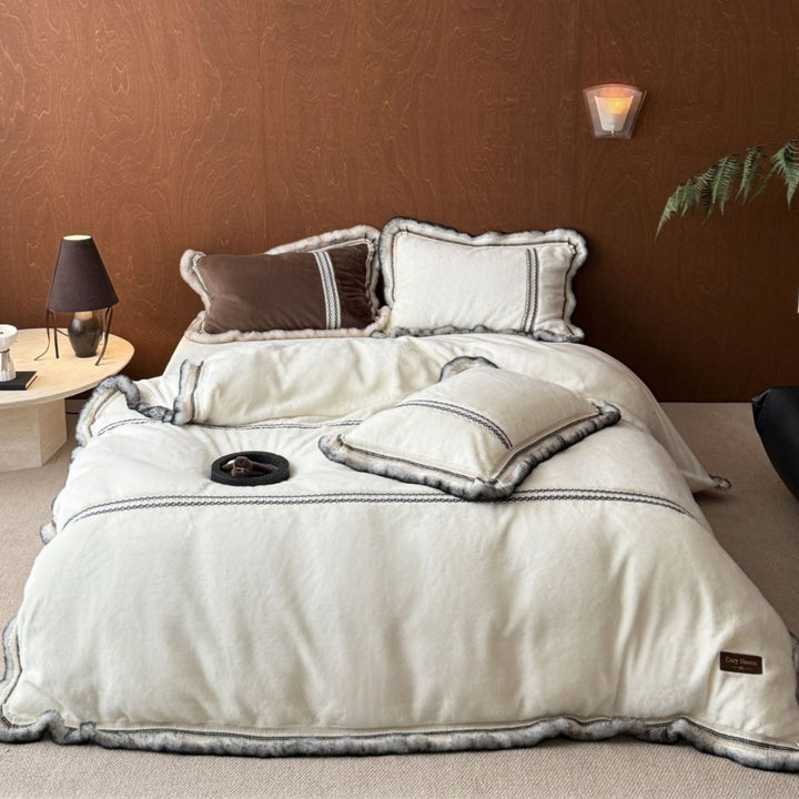 Plush Sherpa-Trimmed Reversible Comforter Set with Decorative Pillow Shams