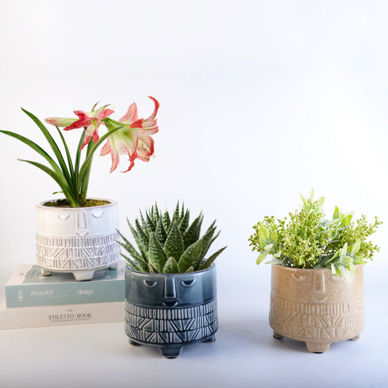 Decorative plant pot with facial features Stornfield