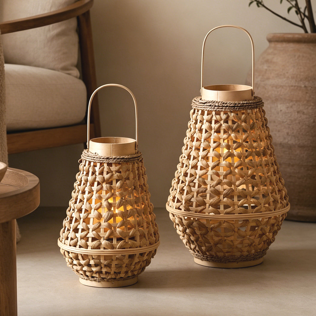 Elegant lantern made of braided rattan Stornfield