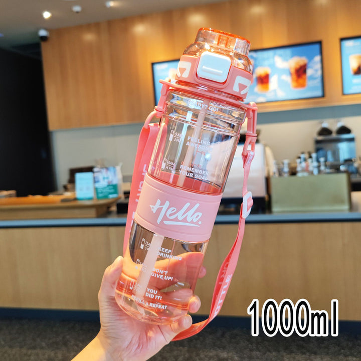 Women's large sports water bottle with motivational time markings Stornfield