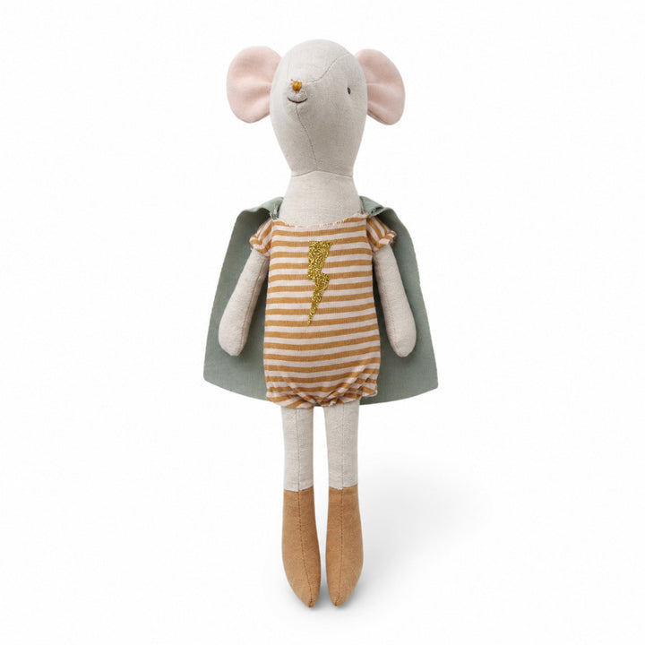 Handmade Linen Bunny Soft Cloth Doll with Embroidered Overalls