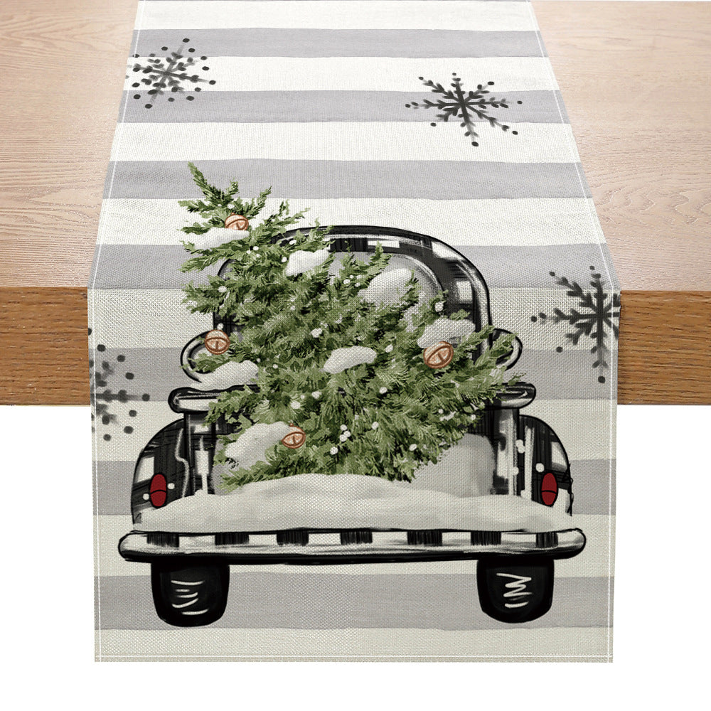 Festive Santa Stripe Table Runner Linen-Texture Holiday Dining Decor