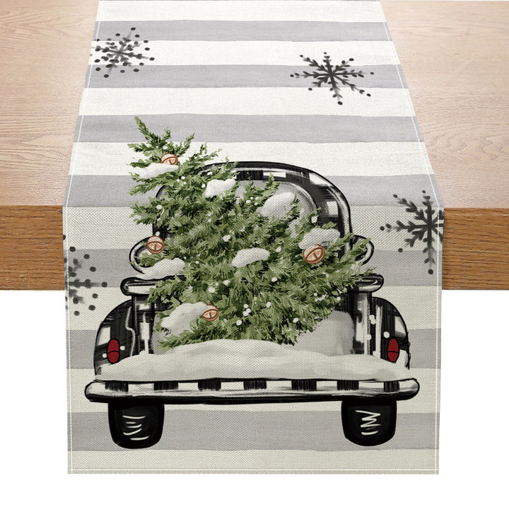 Festive Santa Stripe Table Runner Linen-Texture Holiday Dining Decor