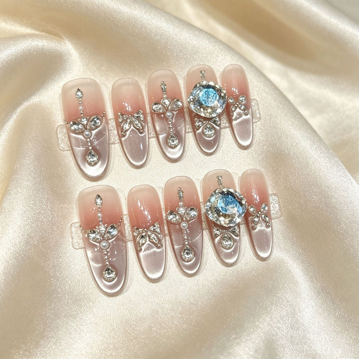 Glamorous Rhinestone-Embellished Press-On Nail Art