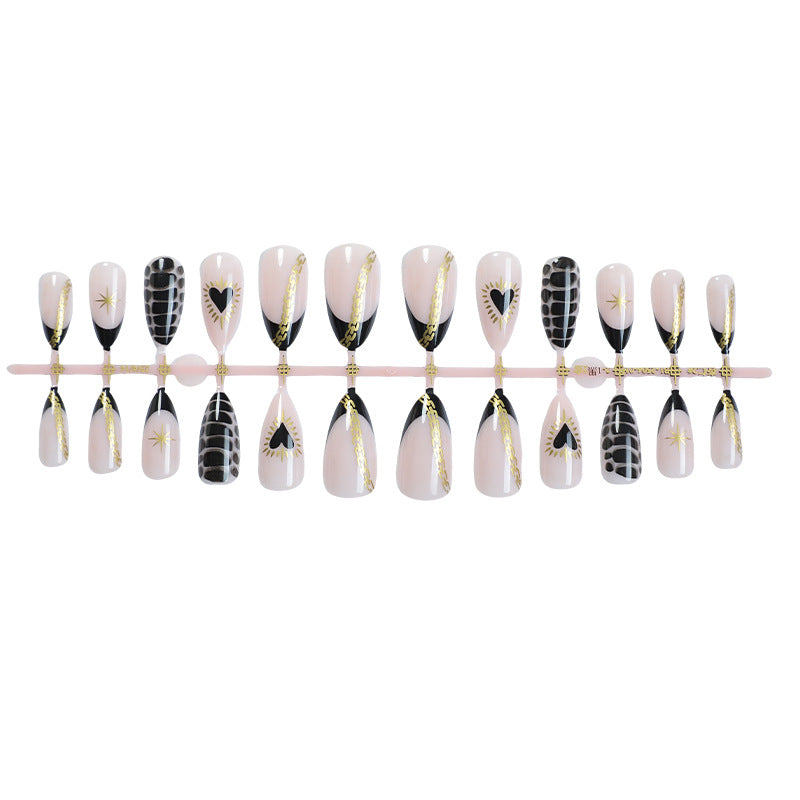 Decorative Press-On Nail Set with Artistic Heart and Star Designs Stornfield