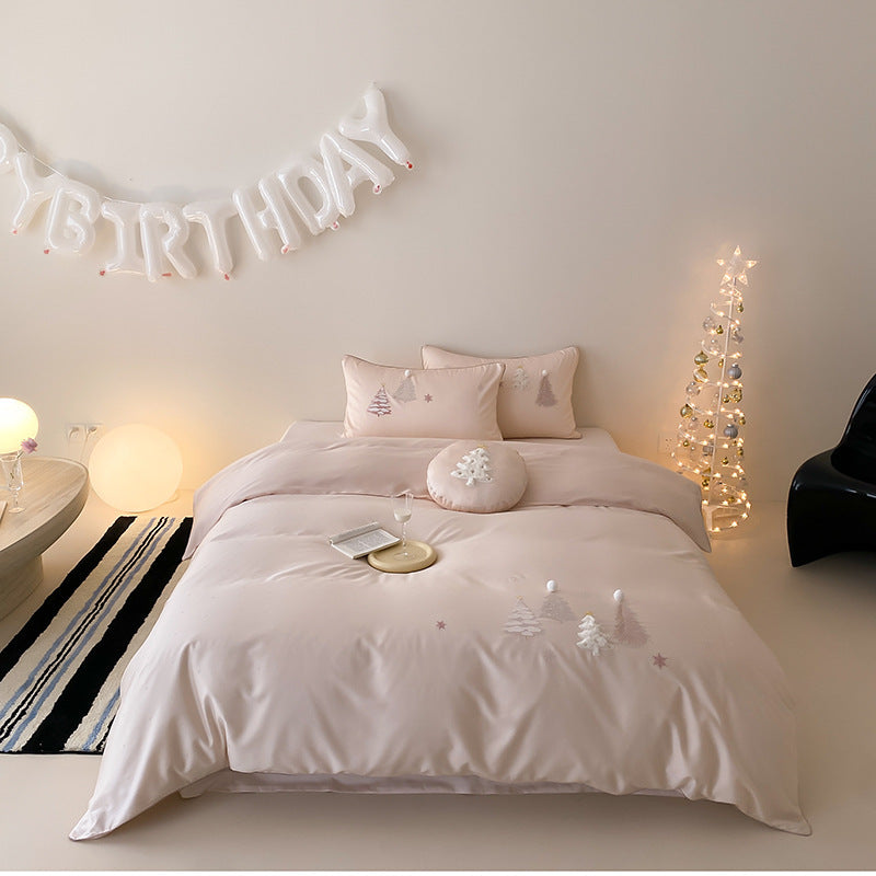 Embroidered Pom-Pom Cotton-Sateen Duvet Cover Set with Decorative Round Cushion