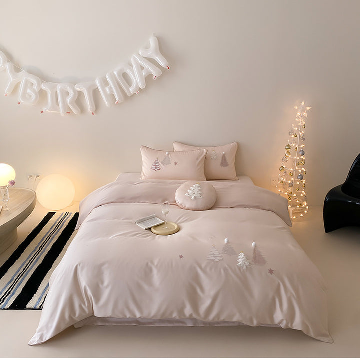 Embroidered Pom-Pom Cotton-Sateen Duvet Cover Set with Decorative Round Cushion
