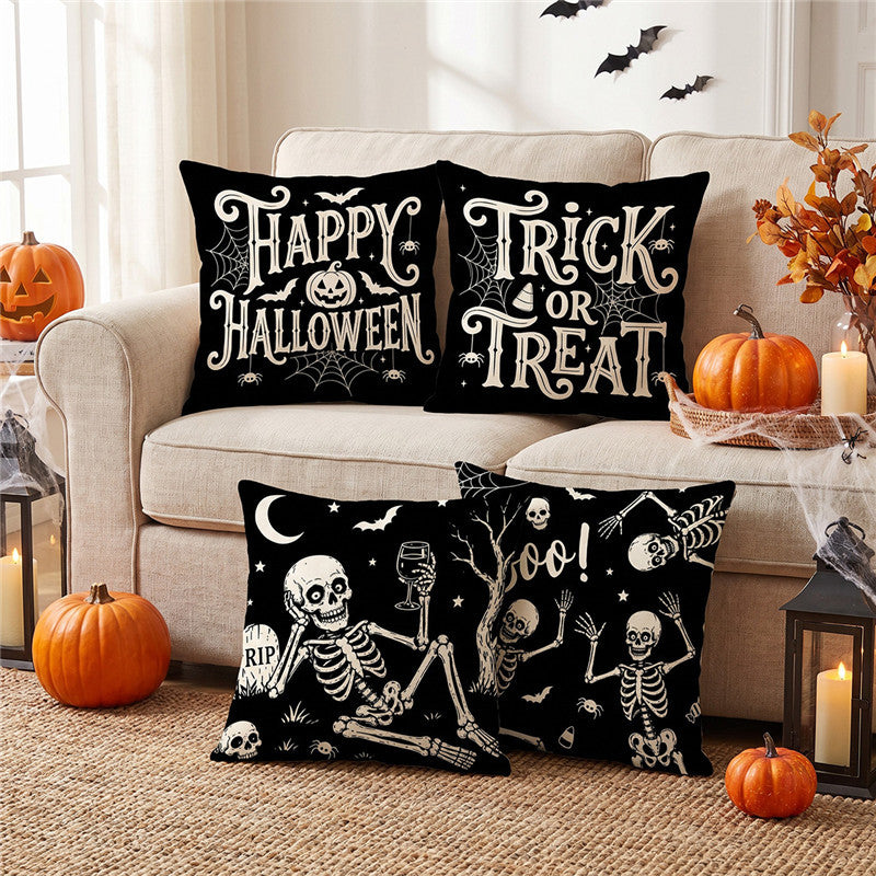 Halloween Ghost Cotton-Linen Square Throw Pillow Covers Set with Hidden Zipper
