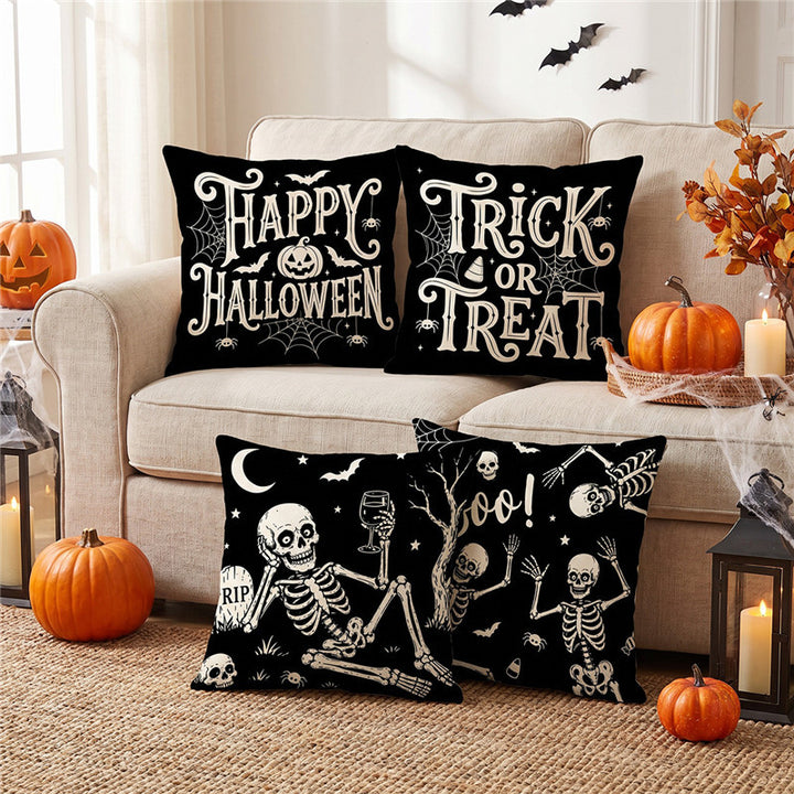 Halloween Ghost Cotton-Linen Square Throw Pillow Covers Set with Hidden Zipper
