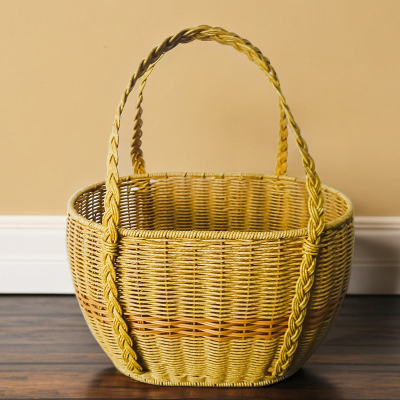 Ladies Handwoven Rattan Basket with Double Handle Stornfield