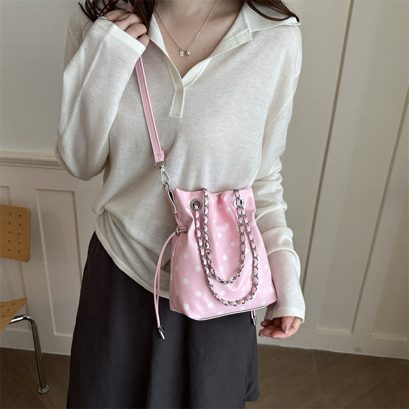Polka Dot Drawstring Bucket Handbag