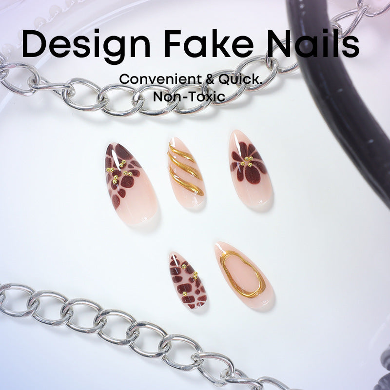 Artificial nail set with elegant flower and gold accents Stornfield