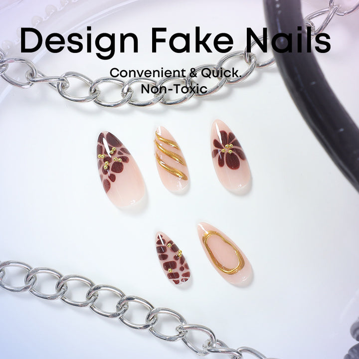 Artificial nail set with elegant flower and gold accents Stornfield