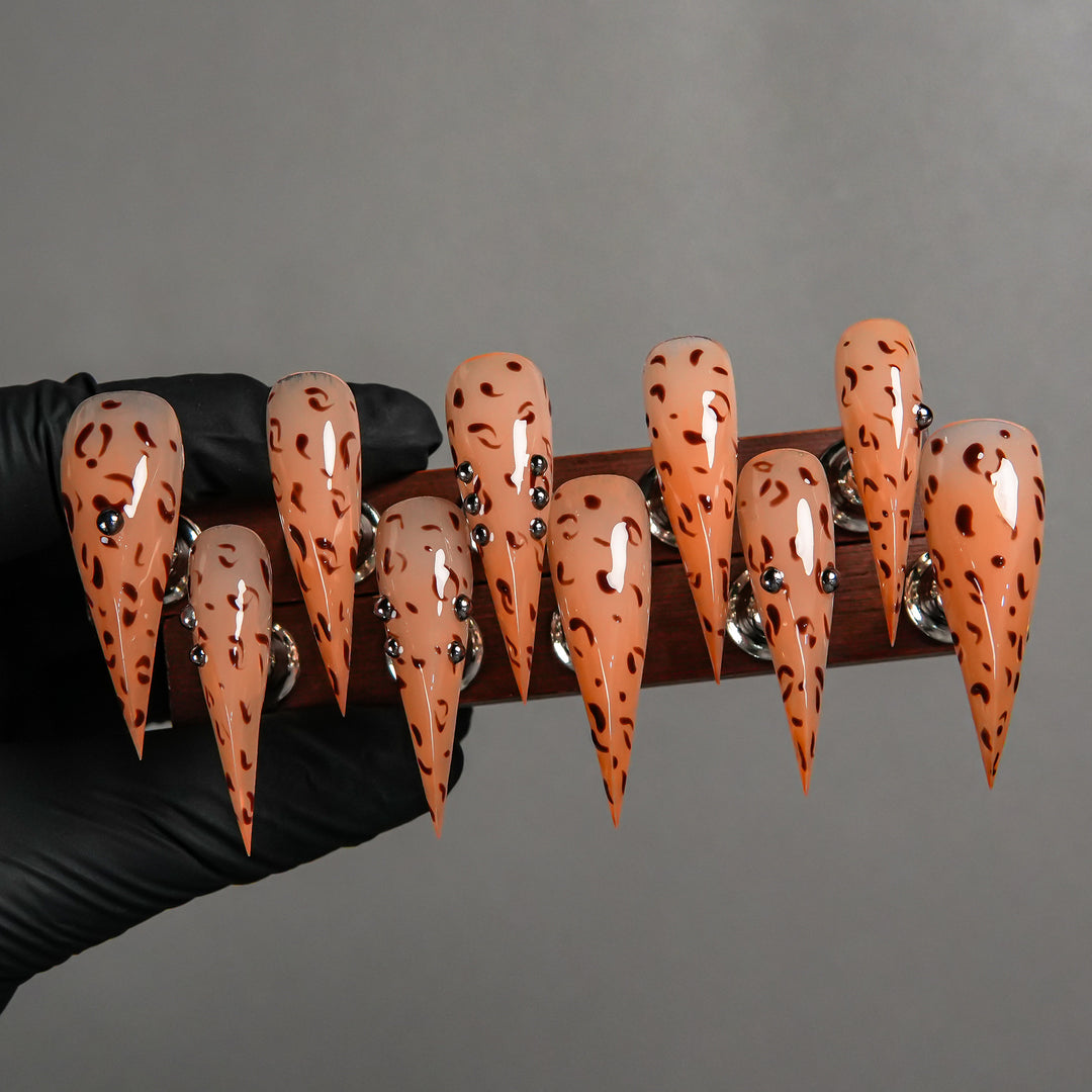 Artistic Stiletto Press-On Nails with Leopard Print Accents
