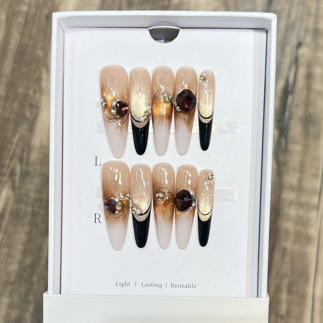 Elegant Stiletto Press-On Nail Set with Decorative Accents Stornfield