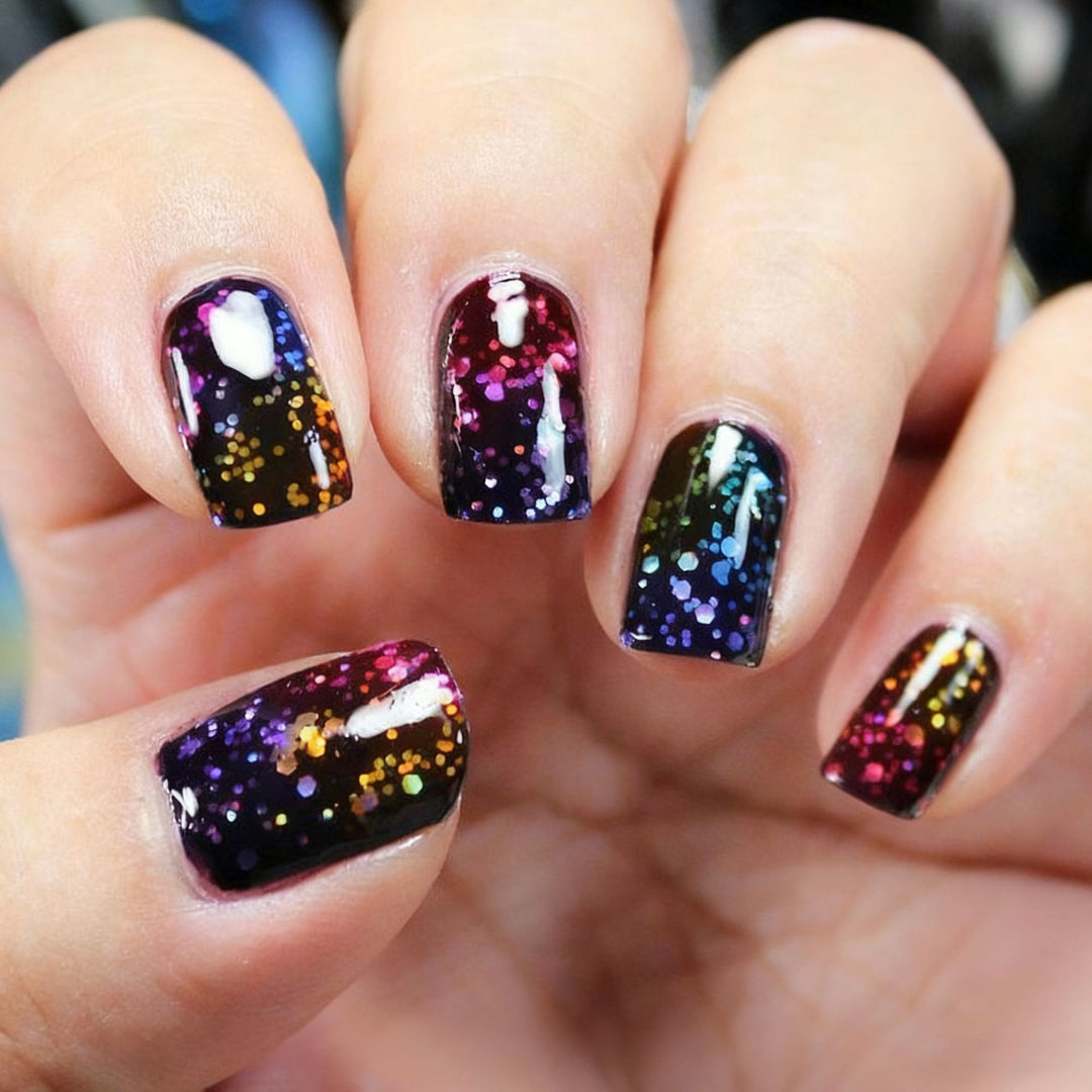 Elegant Artificial Nails with French Manicure and Glitter Effects Stornfield