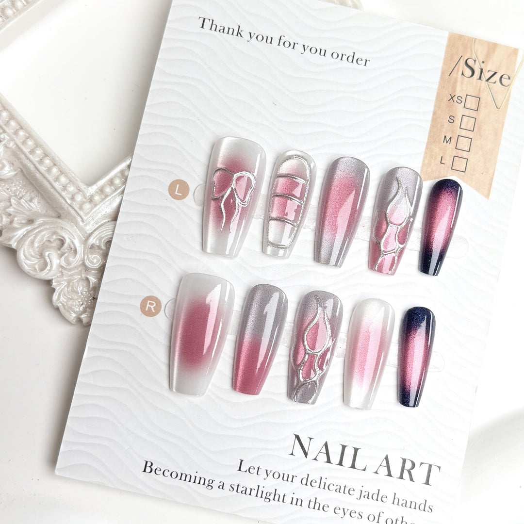 Decorative Press-On Nail Set with Ombre and Glitter Effects
