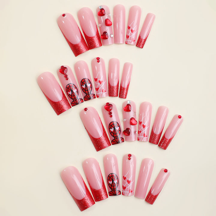 Luxury Press-On Nail Set with Glamorous Heart and Glitter Designs Stornfield