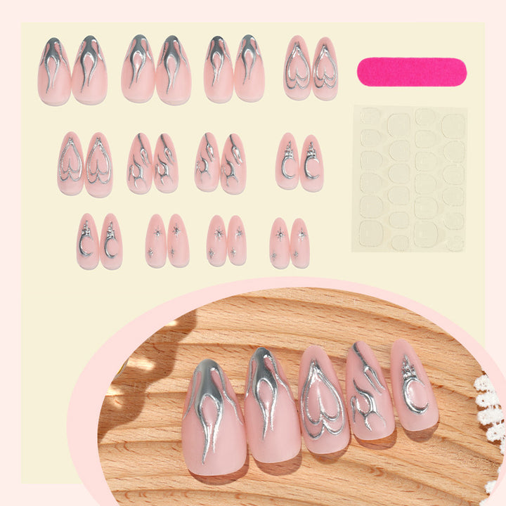 Decorative Press-On Nail Art Set with Metallic Flame Accents Stornfield