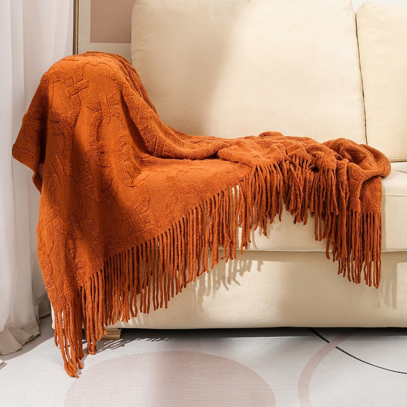Cozy Textured Fringe Throw Blanket